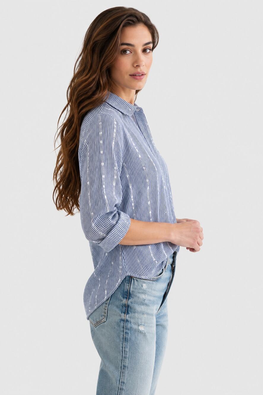 Lucky Brand Blue Striped Cotton Long Slv Shirt M Coastal Casual Western Preppy